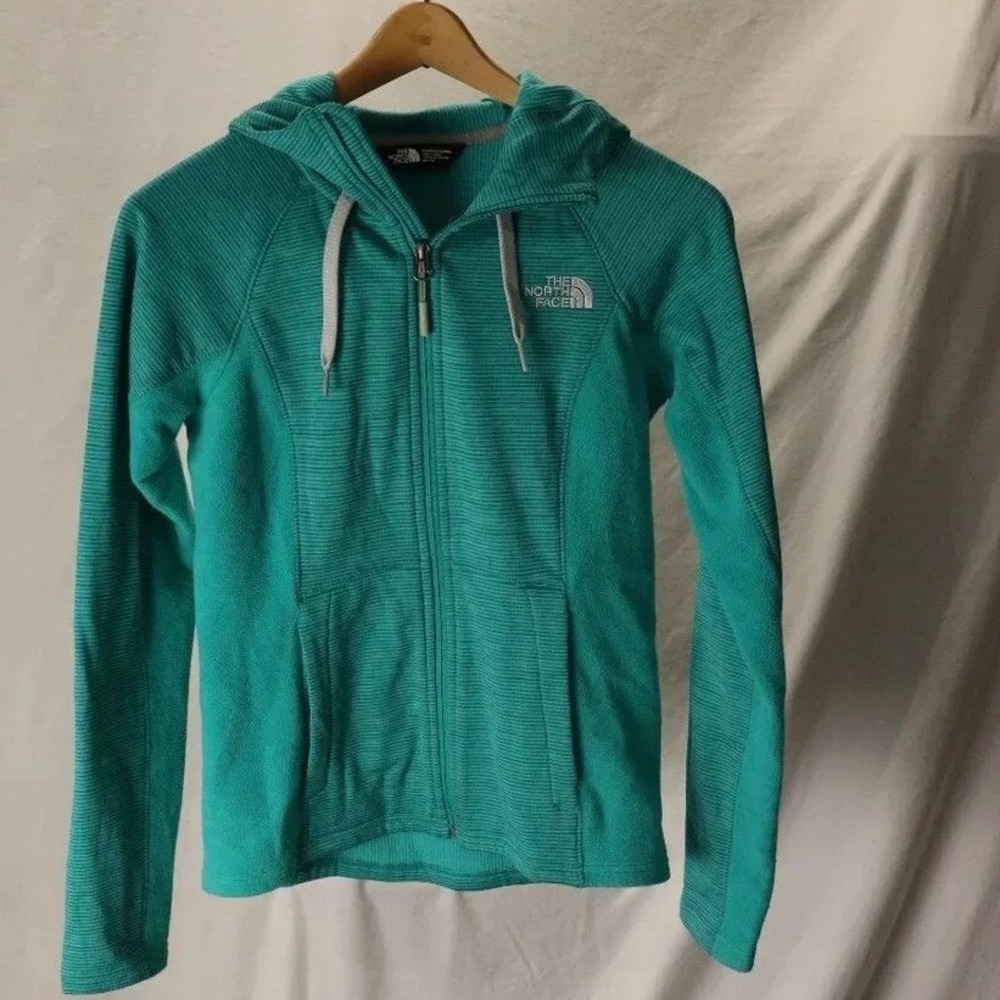 The North Face Fleece Hoodie Womens XS Teal Green Excellent Ribbed Full Zip
